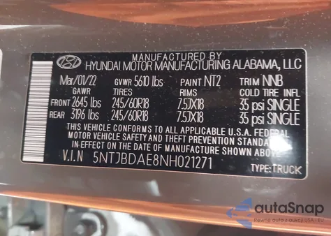 2022 Hyundai Santa Cruz Sel z USA, uszkodzony, nr VIN 5NTJBDAE8NH021271